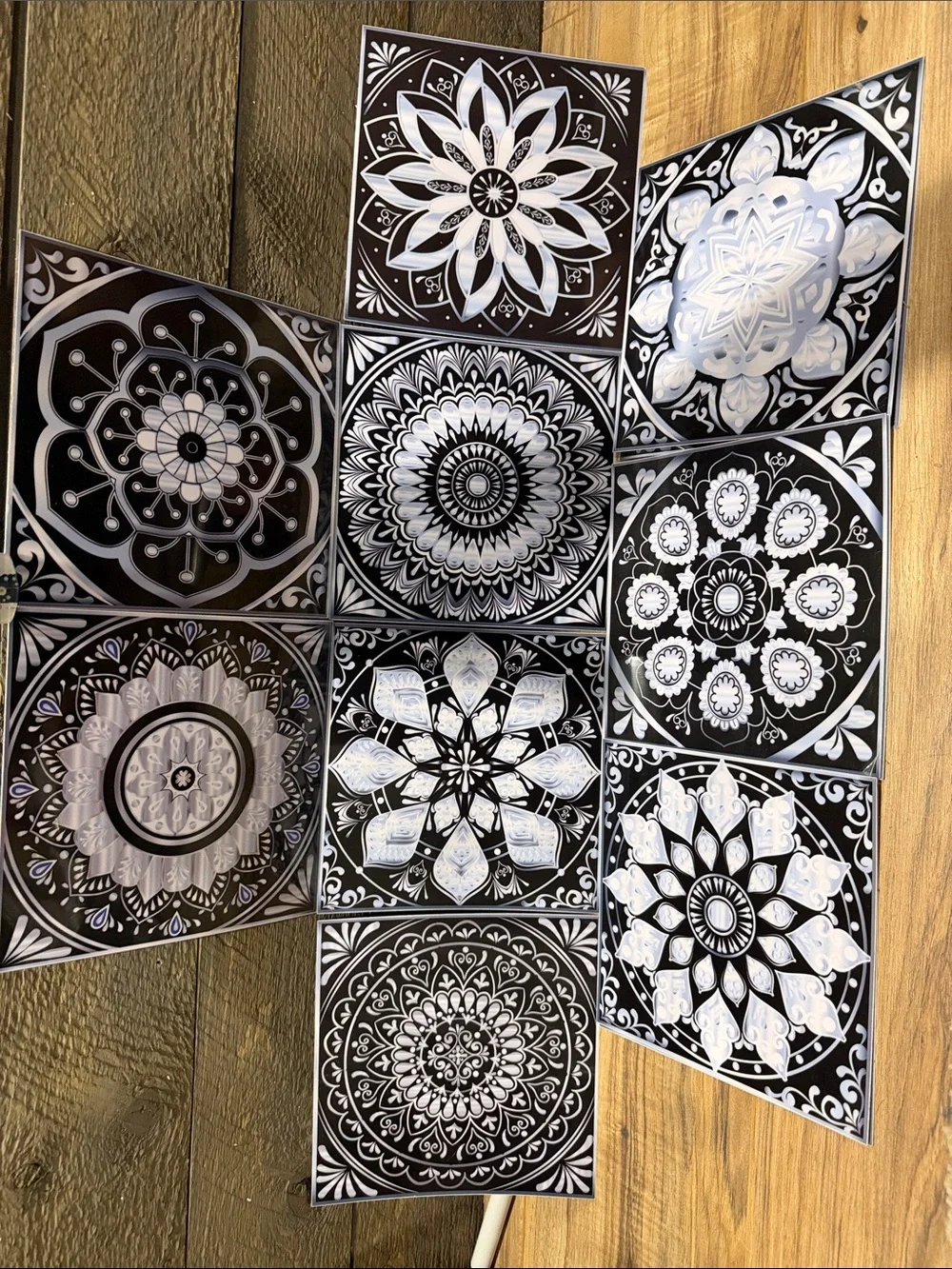 Set of 12 MIX Black & White Mandala Decorative Tile Peel Stick Art Decals 8
